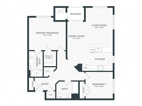 blueprint of 2 bedroom floor plan of the apartments